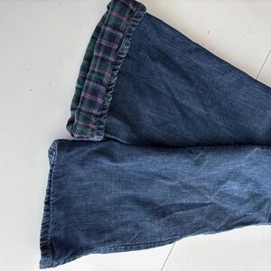 Eddie Bauer Women's Dark Blue Plaid Fleece Lined Jeans